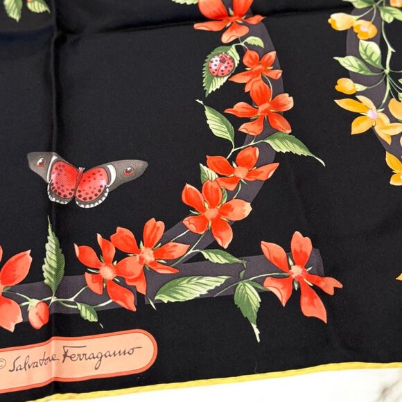 Salvatore Ferragamo 100% Silk Square Floral Butterfly Scarf 33"X 33" - Picture 5 of 13
